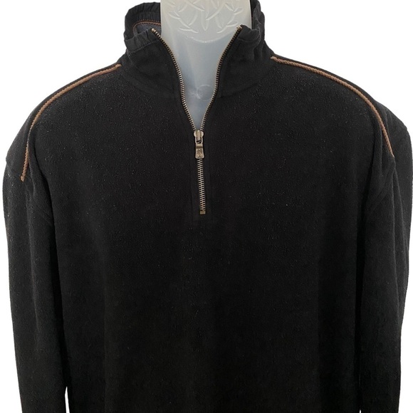 TOMMY BAHAMA Black w/ Tan Trim 1/4 Quarter Zip Pullover Sweatshirt Men M Medium - Picture 2 of 5
